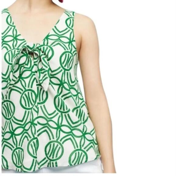 Anthropologie Maeve smocked tank top boxy size small ivory green print - Picture 3 of 11
